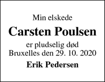 Dødsannoncen for Carsten Poulsen - Bruxelles
