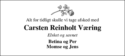 Dødsannoncen for Carsten Reinholt Væring - Ikast