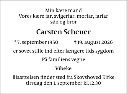 Dødsannoncen for Carsten Scheuer - Charlottenlund