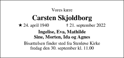 Dødsannoncen for Carsten Skjoldborg - Odense s