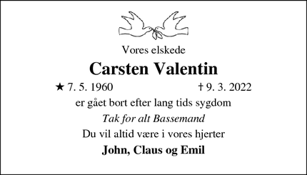 Dødsannoncen for Carsten Valentin - viborg