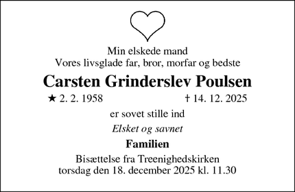 Dødsannoncen for Carsten Grinderslev Poulsen - Esbjerg