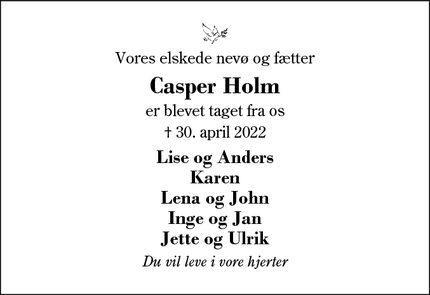 Dødsannoncen for Casper Holm - Viborg