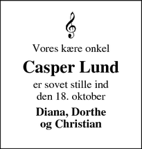 Dødsannoncen for Casper Lund - Hanstholm