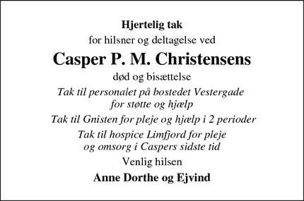 Dødsannoncen for Casper P. M. Christensens - Skive