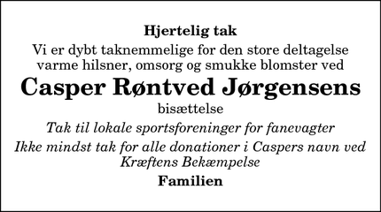 Taksigelsen for Casper Røntved Jørgensens - Hals