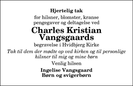 Taksigelsen for Charles Kristian Vangsgaards - Thyholm