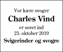 Dødsannoncen for Charles Vind - Esbjerg Ø
