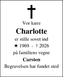 Dødsannoncen for Charlotte - Helsinge