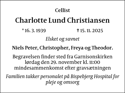 Dødsannoncen for Charlotte Lund Christiansen  - København