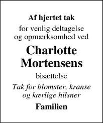Taksigelsen for Charlotte Mortensen - Trustrup