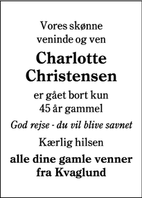 Dødsannoncen for Charlotte
Christensen - Esbjerg