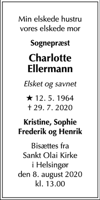 Dødsannoncen for Charlotte
Ellermann - Humlebæk
