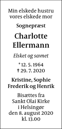 Dødsannoncen for Charlotte
Ellermann - Humlebæk