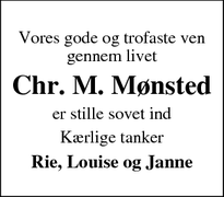 Dødsannoncen for Chr. M. Mønsted - rårup