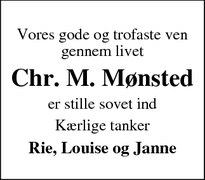 Dødsannoncen for Chr. M. Mønsted - rårup