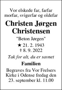 Dødsannoncen for Christen Jørgen Christensen - Agedrup