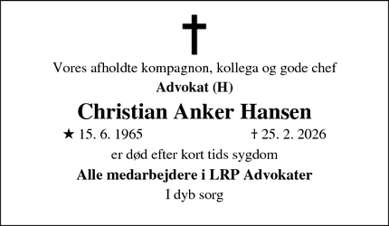 Dødsannoncen for Christian Anker Hansen - Horsens 
