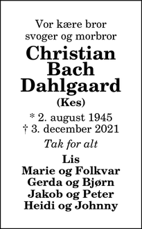 Dødsannoncen for Christian
Bach
Dahlgaard - Thisted