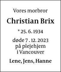 Dødsannoncen for Christian Brix - København NV