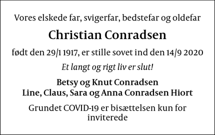 Dødsannoncen for Christian Conradsen - Aabenraa