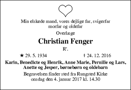 Dødsannoncen for Christian Fenger - Nivå
