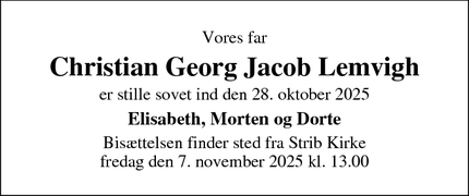Dødsannoncen for Christian Georg Jacob Lemvigh - Vejle øst
