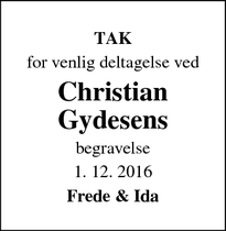 Taksigelsen for Christian Gydesens - Nørup