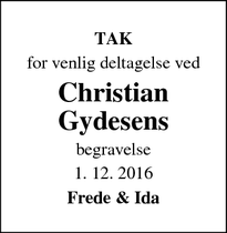 Taksigelsen for Christian Gydesens - Nørup