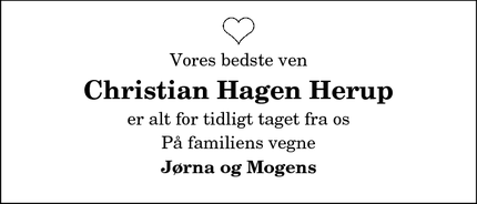 Dødsannoncen for Christian Hagen Herup - Bindslev 