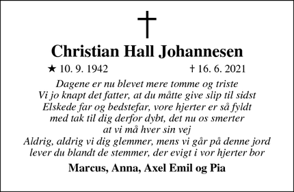 Dødsannoncen for Christian Hall Johannesen - Aalborg SØ