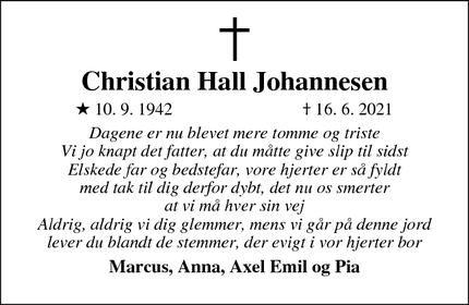 Dødsannoncen for Christian Hall Johannesen - Aalborg SØ