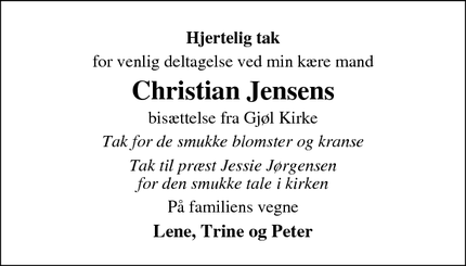 Taksigelsen for Christian Jensens - Gjøl