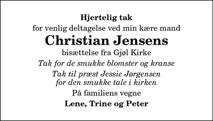 Taksigelsen for Christian Jensens - Gjøl