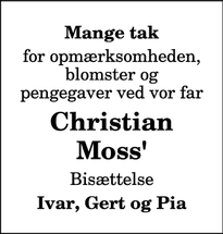 Taksigelsen for Christian Moss' - Hadsund