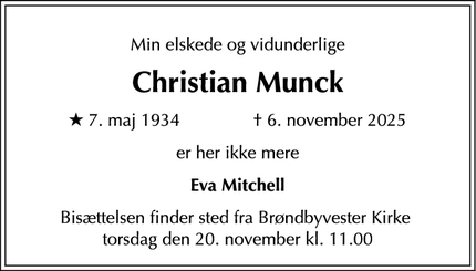 Dødsannoncen for Christian Munck - Brøndby