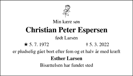 Dødsannoncen for Christian Peter Espersen - Ringsted