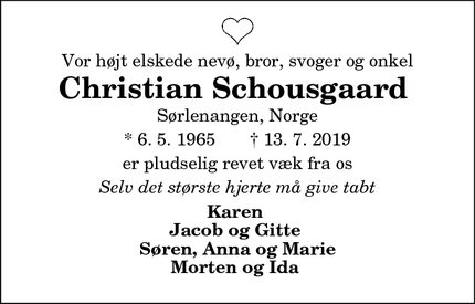 Dødsannoncen for Christian Schousgaard  - Thisted