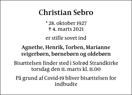 Dødsannoncen for Christian Sebro - Havdrup