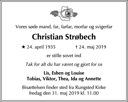 Dødsannoncen for Christian Strøbech - Rungsted