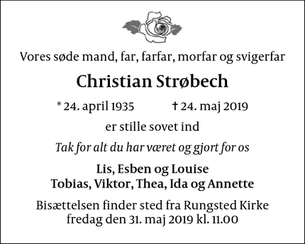 Dødsannoncen for Christian Strøbech - Rungsted