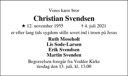 Dødsannoncen for Christian Svendsen - Brønshøj