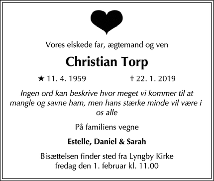 Dødsannoncen for Christian Torp - Lyngby, Denmark