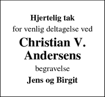 Dødsannoncen for Christian V. Andersens - korsør