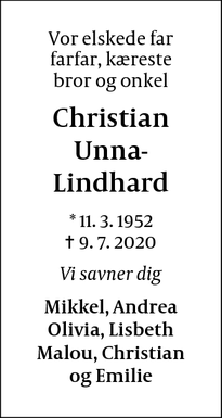 Dødsannoncen for Christian
Unna-Lindhard - Nykøbing Sjælland