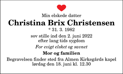 Dødsannoncen for Christina Brix Christensen - Aalborg