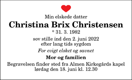 Dødsannoncen for Christina Brix Christensen - Aalborg