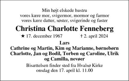 Dødsannoncen for Christina Charlotte Fenneberg - Charlottenlund