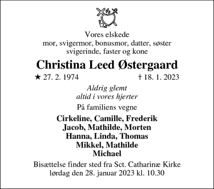 Dødsannoncen for Christina Leed Østergaard - Hjørring