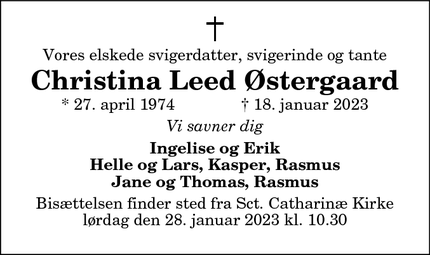 Dødsannoncen for Christina Leed Østergaard - Hjørring